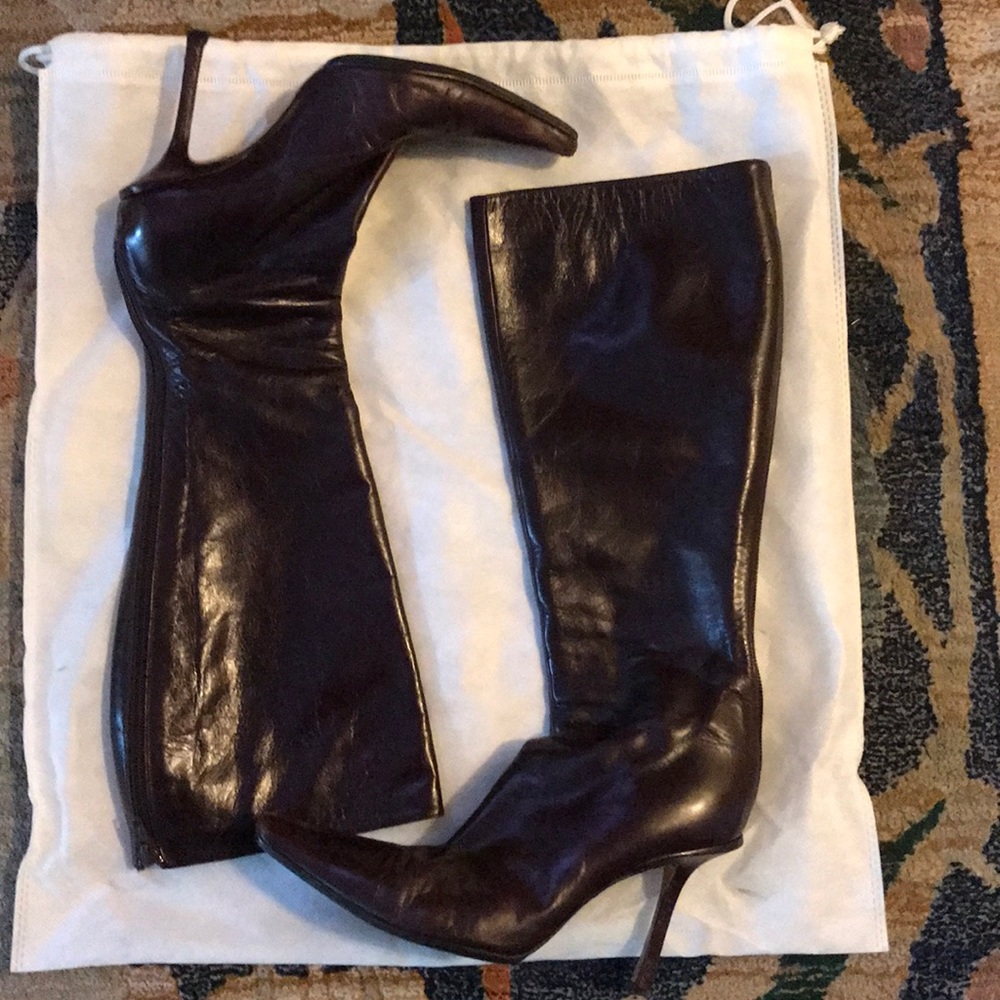 Jimmy Choo oxblood, tall, glove leather boots